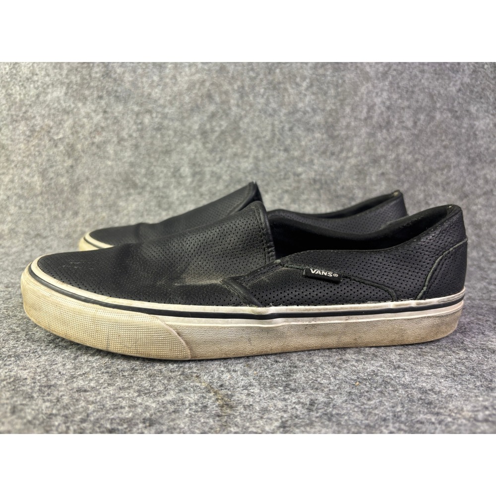 Vans Slip-On Shoes Womens 9.5 Black Perforated Leather Low Top Sneakers 721356